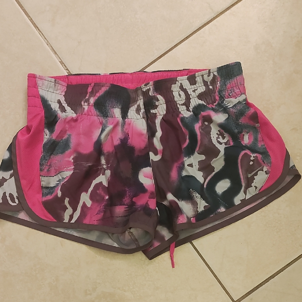 Nike Women's Pink Camo Running Shorts with Contrast Trim